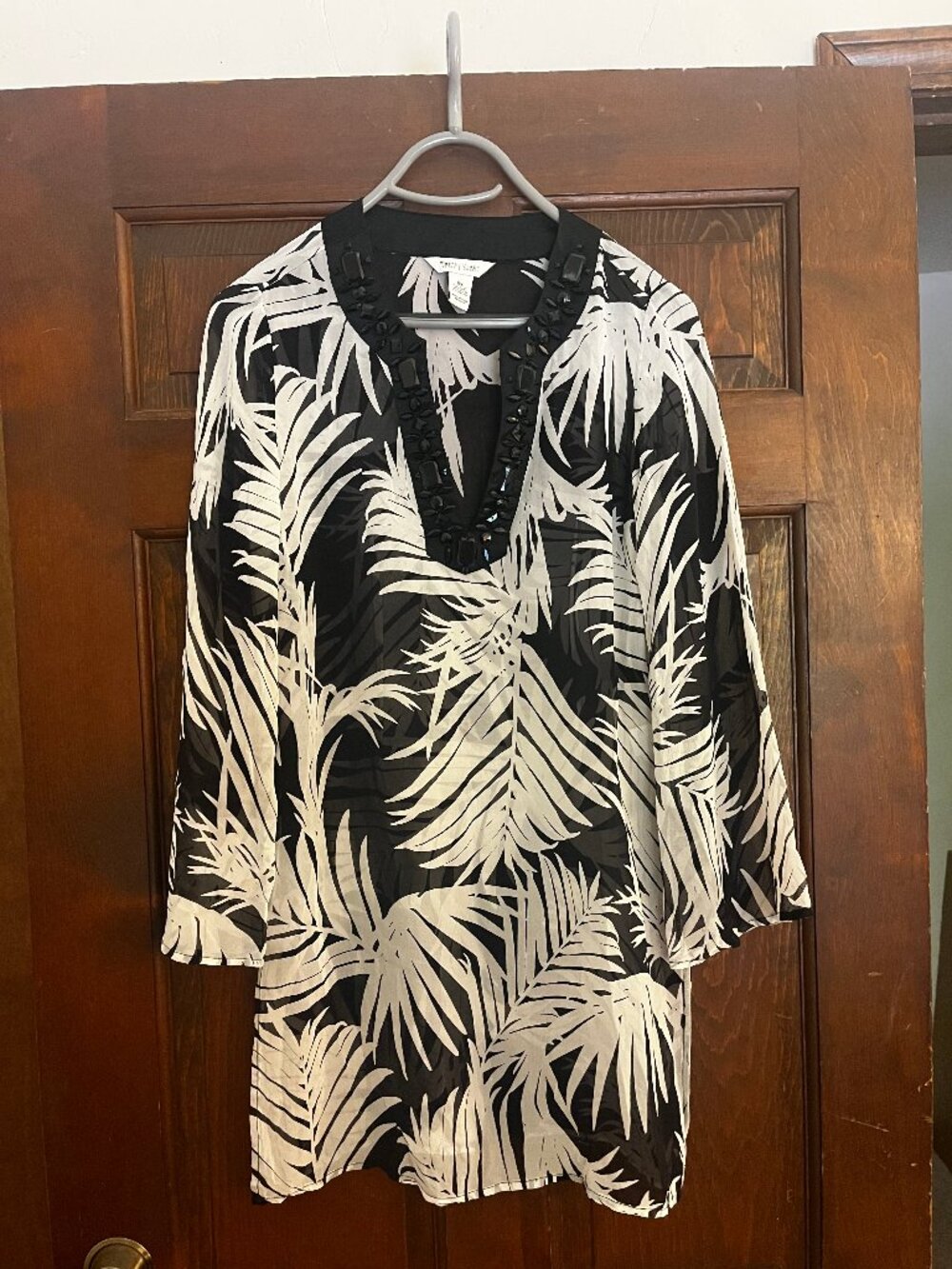White House Black Market Silk Sheer Beaded Tunic, Size XS